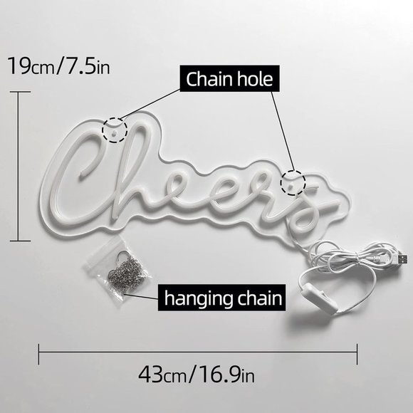 Neon White Cheers Text Wall Hanging Anniversary Wedding Birthday Cute LED Sign - Picture 4 of 7